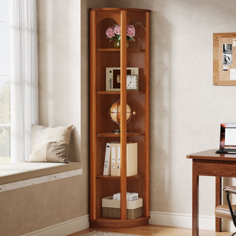 5-Tier Corner Shelf Tall Bookshelf Bookcase - 14.96"D x 14.96"W x 66.93"H