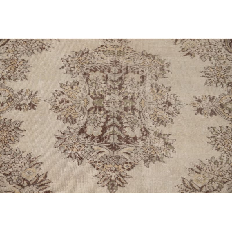 Anatolian Turkish Vintage Rug Handmade Distressed Beige Wool Carpet - 6'1" x 9'7"