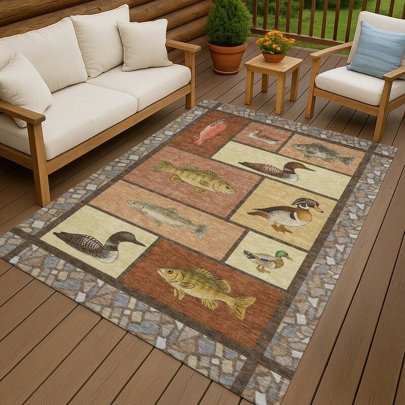 Machine Washable Indoor/ Outdoor Cabin Lodge Chantille Rug - Paprika - 2'6" x 3'10"