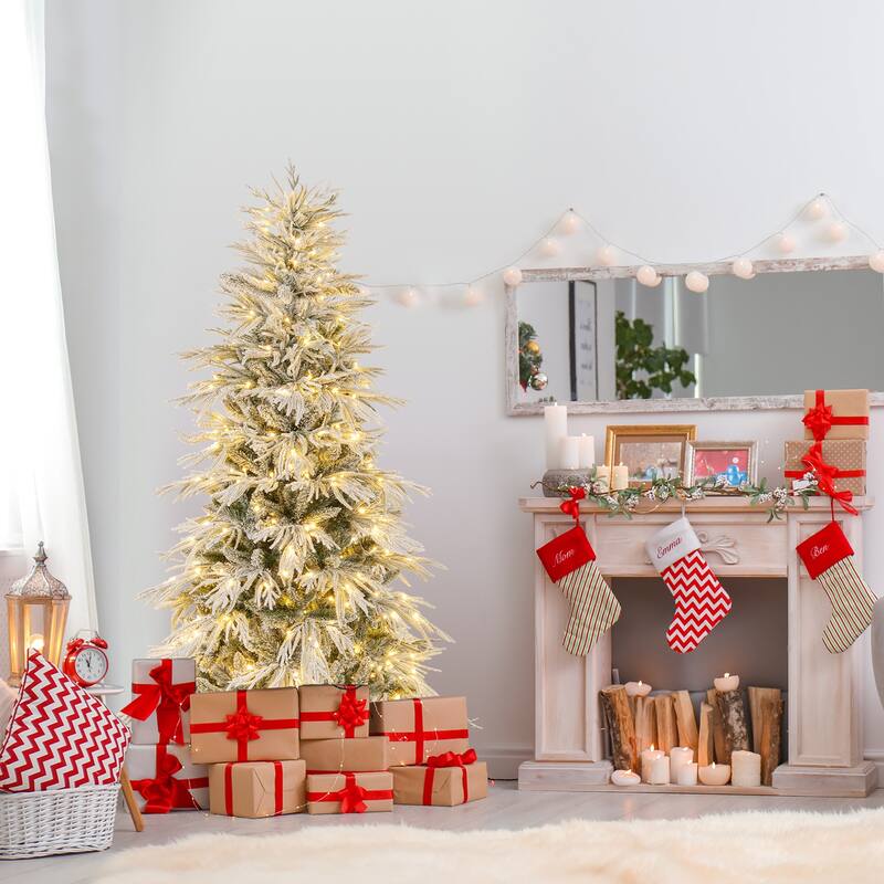 Gymax 6/7/8 FT Artificial Christmas Tree w/1108 PE PVC Branch Tips & - Green, White