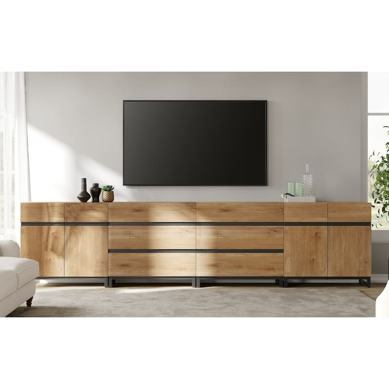 Modern TV Stand for TVs up to 120 inch, 4 in 1 TV Console with Adjustable Shelves and 6 Drawers, Media Console