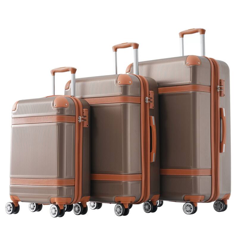 Luggage Sets, 3 Piece Luggage Expandable Suitcase Set, ABS Hardshell 4-Wheel Spinner Luggage with TSA Lock - Khaki