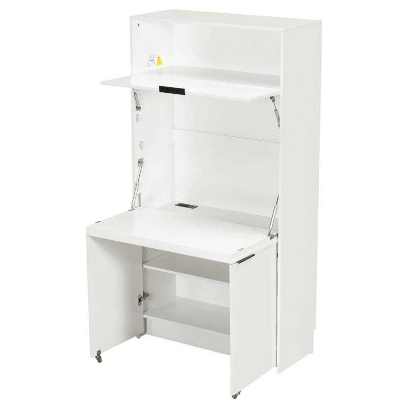 69"Tall Kitchen Pantry with Hutch, Multifunctional Storage Cabinet with Adjustable Shelf and Power Outlet