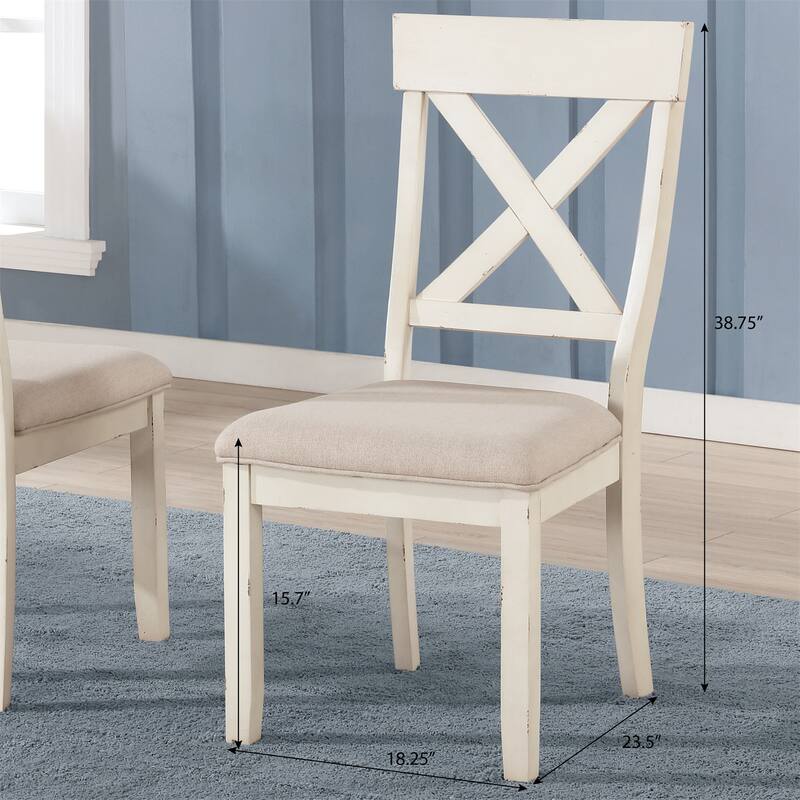 Wood Cross Back Upholstered Dining Chairs, Set of 2