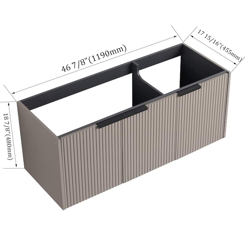 Modern 48 Inch Wall Mounted Bathroom Vanity Base with Soft-Close Doors, Cabinet Only without Sink