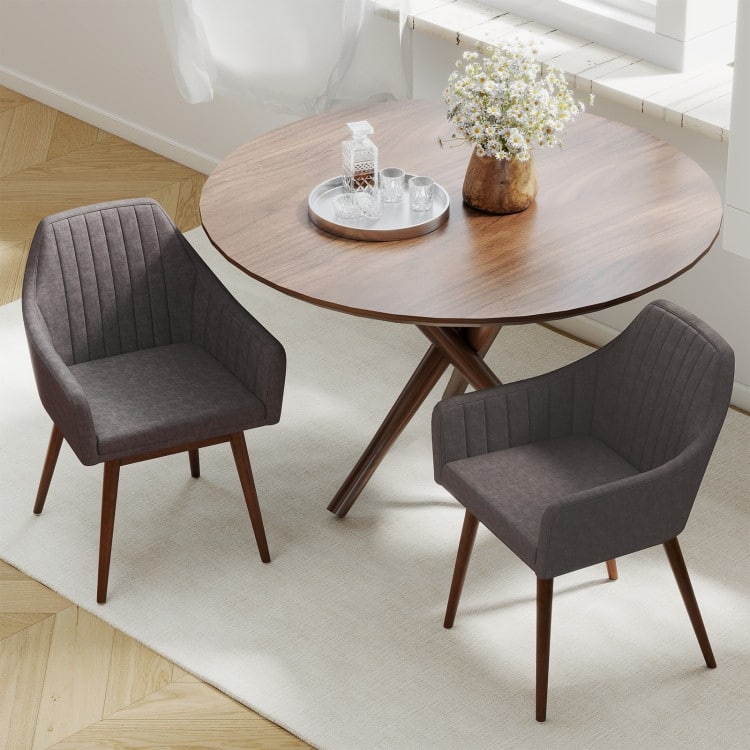Rubber Wood Dining Chair Set of 2 with Padded Seat and Armrest - 24.5" x 23.5" x 34"