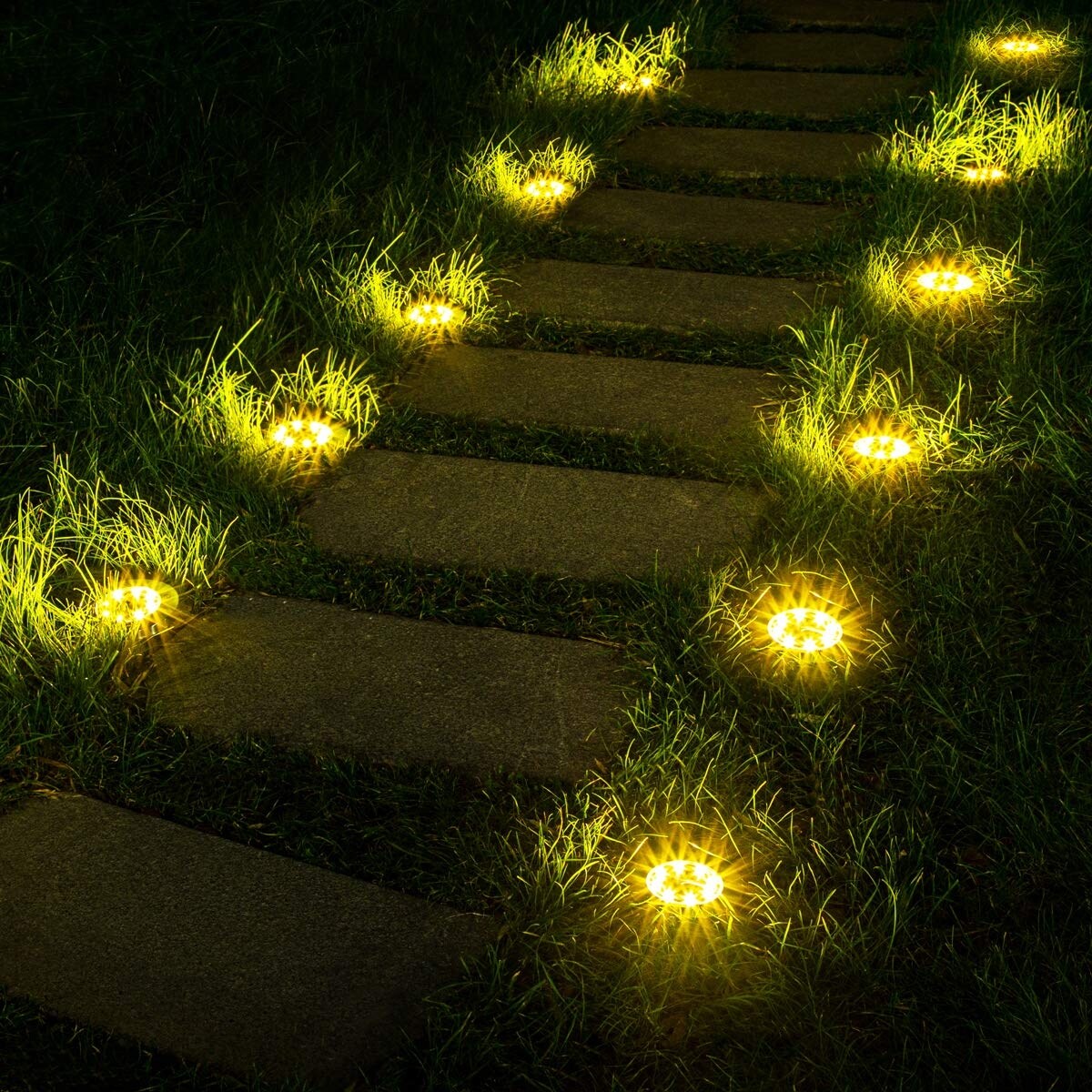 8 LED Solar Power Flat In-Ground Lights - Pathway Decking Garden Lamp - Warm White Stainless Steel