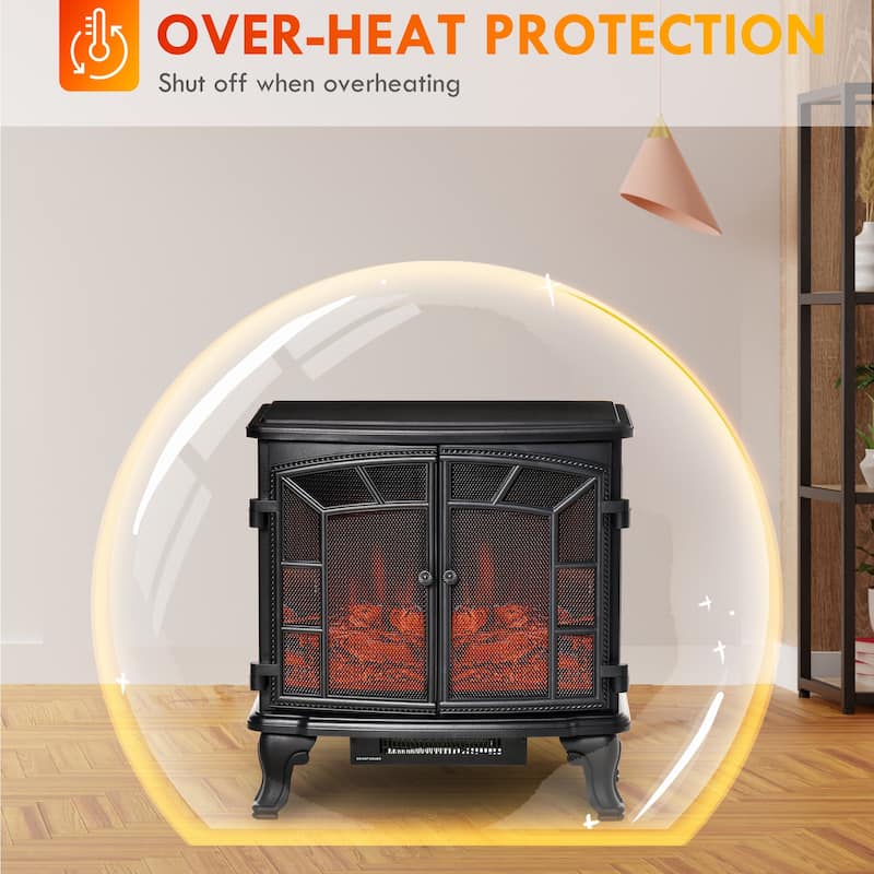 HOMCOM 25" Electric Fireplace Wood Stove, Freestanding Fireplace Heater, Timer and Remote Control, 750W/1500W, Black