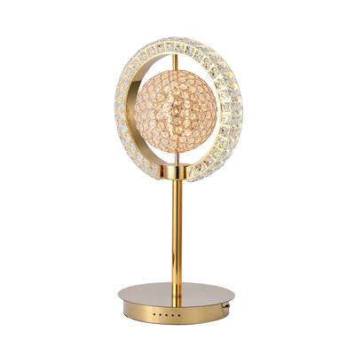 Gold Metal LED Table Lamp With Clear Crystals