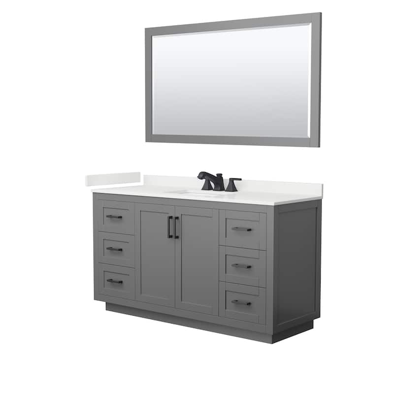 Miranda 60-inch Single Vanity, Quartz Top, 58-inch Mirror - Dark Gray, Black Trim, White Quartz Top
