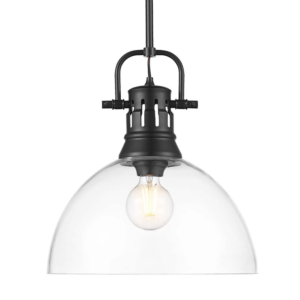 Yep by Golden Lighting Duncan 1-light 14in rod hung Pendant in Matte Black and Clear Glass