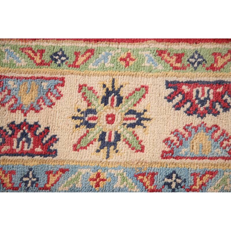Geometric Red Kazak Accent Rug Handmade Wool Carpet - 3'4"x 5'1"