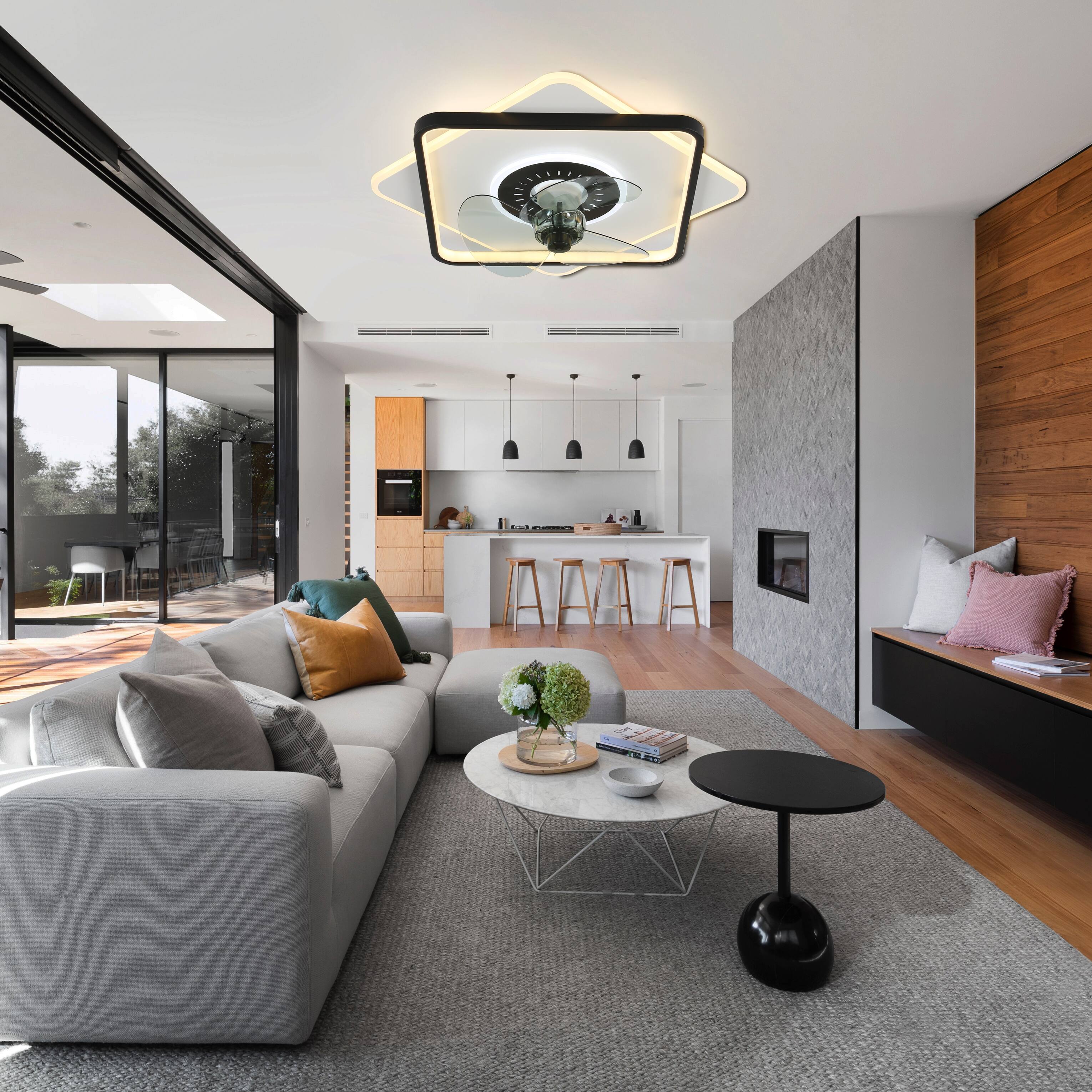 18" Modern Low Profile Ceiling Fan Phone App Control Flush Mount