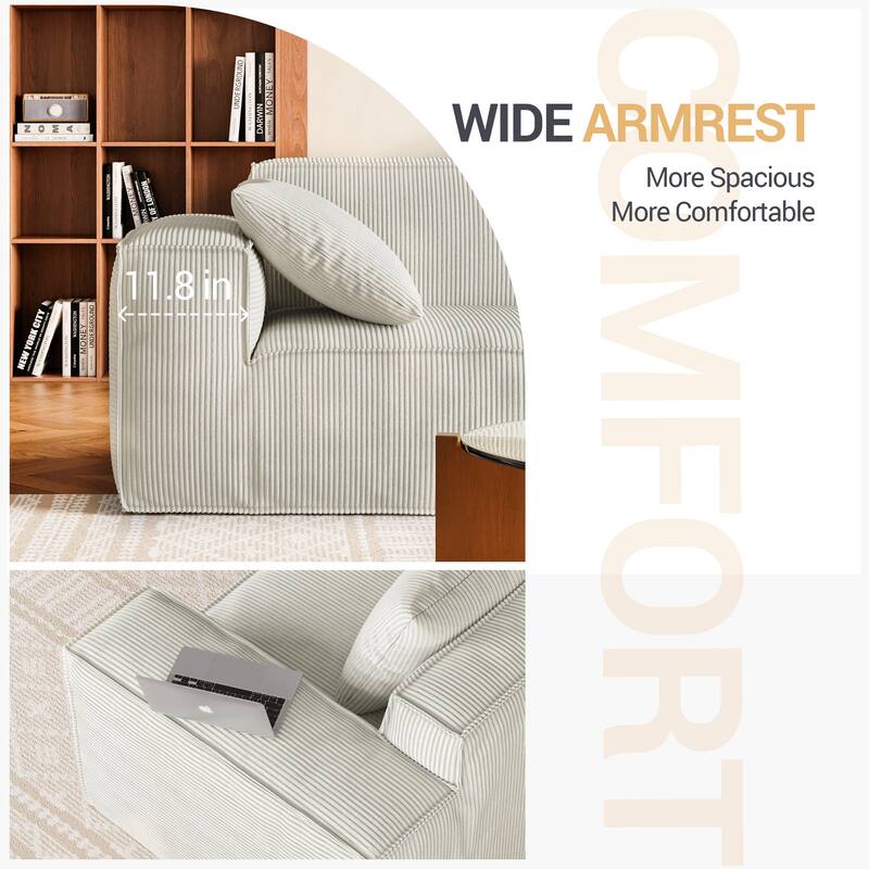 86.6″ Foam 3-Seater Block Sofa with Wide Seats & Washable Cover