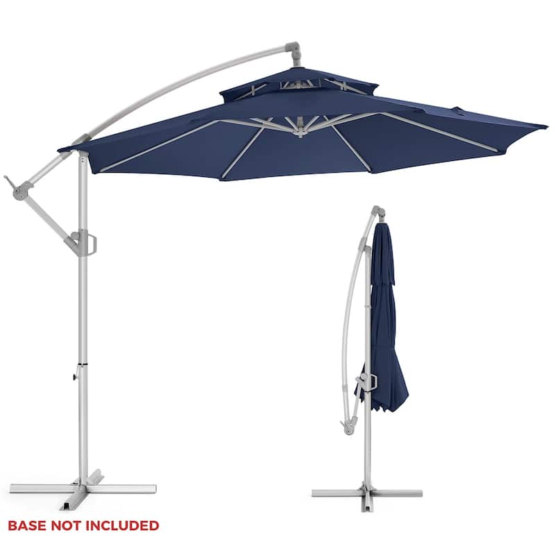 Double Layer 10ft Patio Umbrella with Upgraded Aluminum Frame,Cantilever Hanging Market Umbrella with Base Included