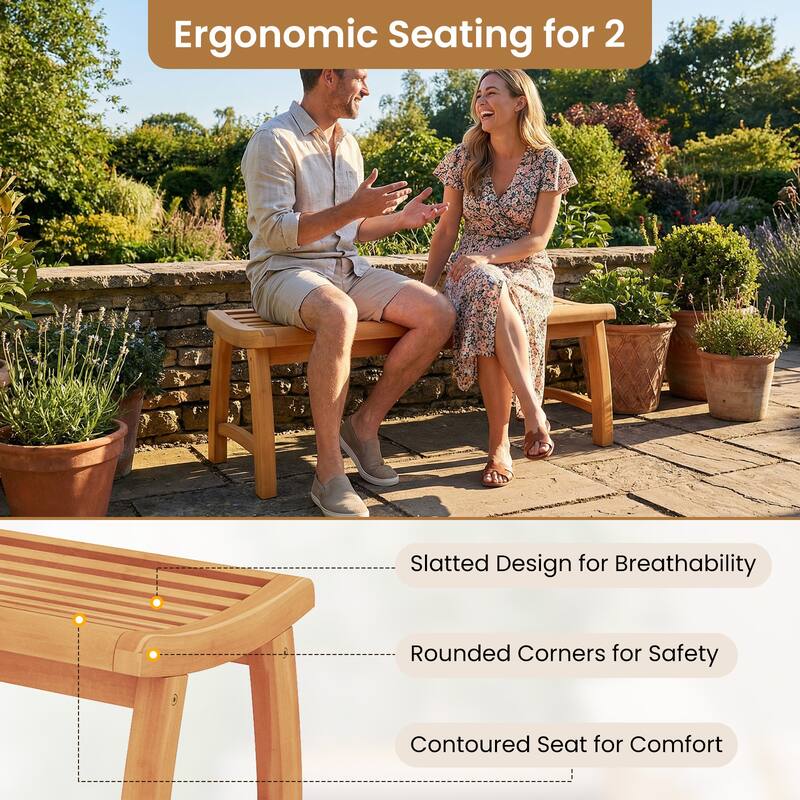 Gymax 2PCS 2-Person Patio Garden Dining Bench w/Contoured Slatted Seat