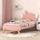 preview thumbnail 1 of 15, Wooden Cute Platform Bed with Unicorn Headboard, Twin Size Bed with Shelf Pink