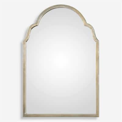 30" Petite Bridgette Metal Arch Wall Mirror w Silver Champagne Frame