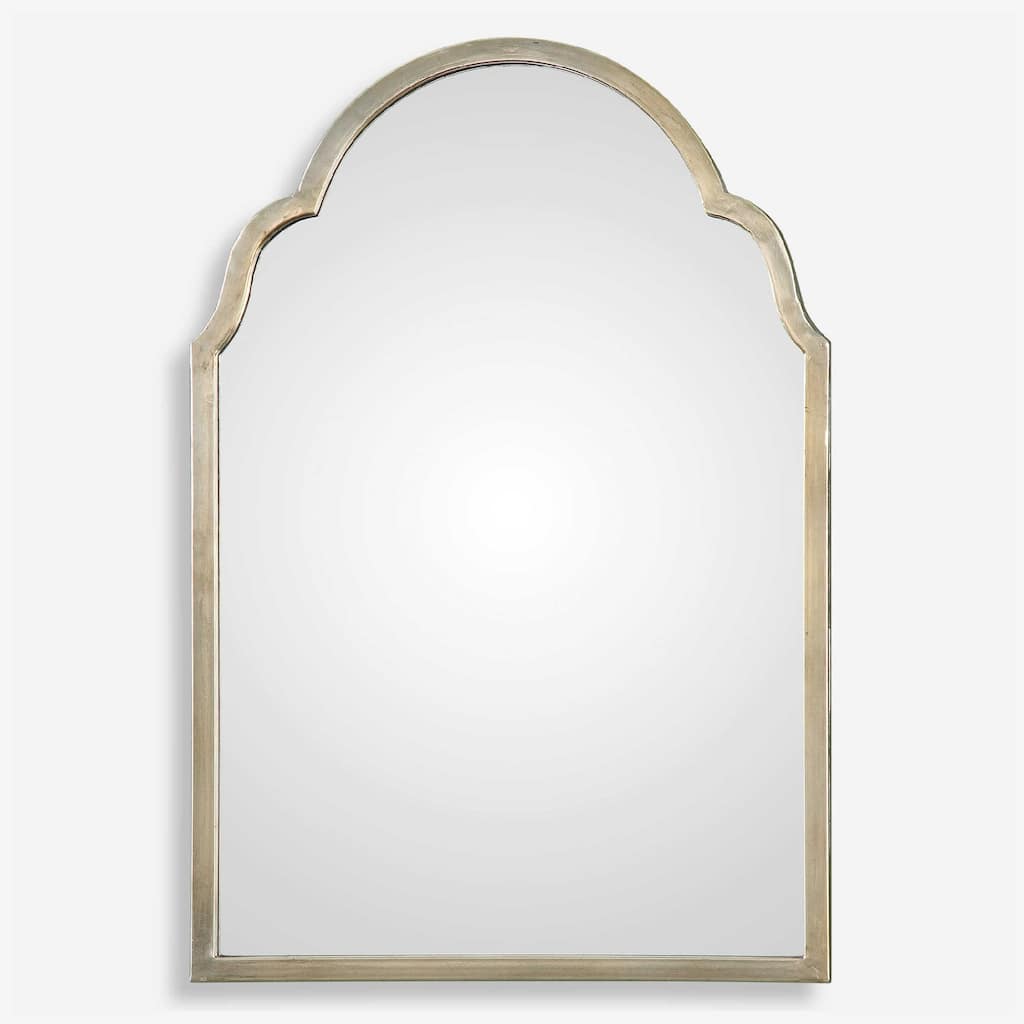 30" Petite Bridgette Metal Arch Wall Mirror w Silver Champagne Frame