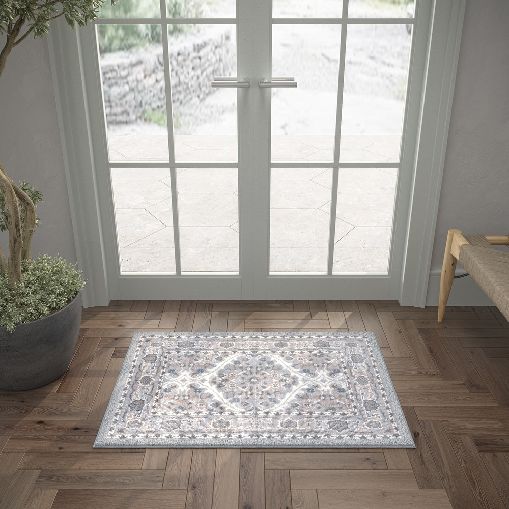 Moroccan Grey Runner Rug - Non-Slip, Stain Resistant - 2x4.3 Geometric  Trellis