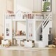 preview thumbnail 17 of 25, Twin-Over-Twin Bunk Bed with Convertible Desk, Solid Pine Wood, Playhouse Design, Fence-Shaped Frame, Grey White