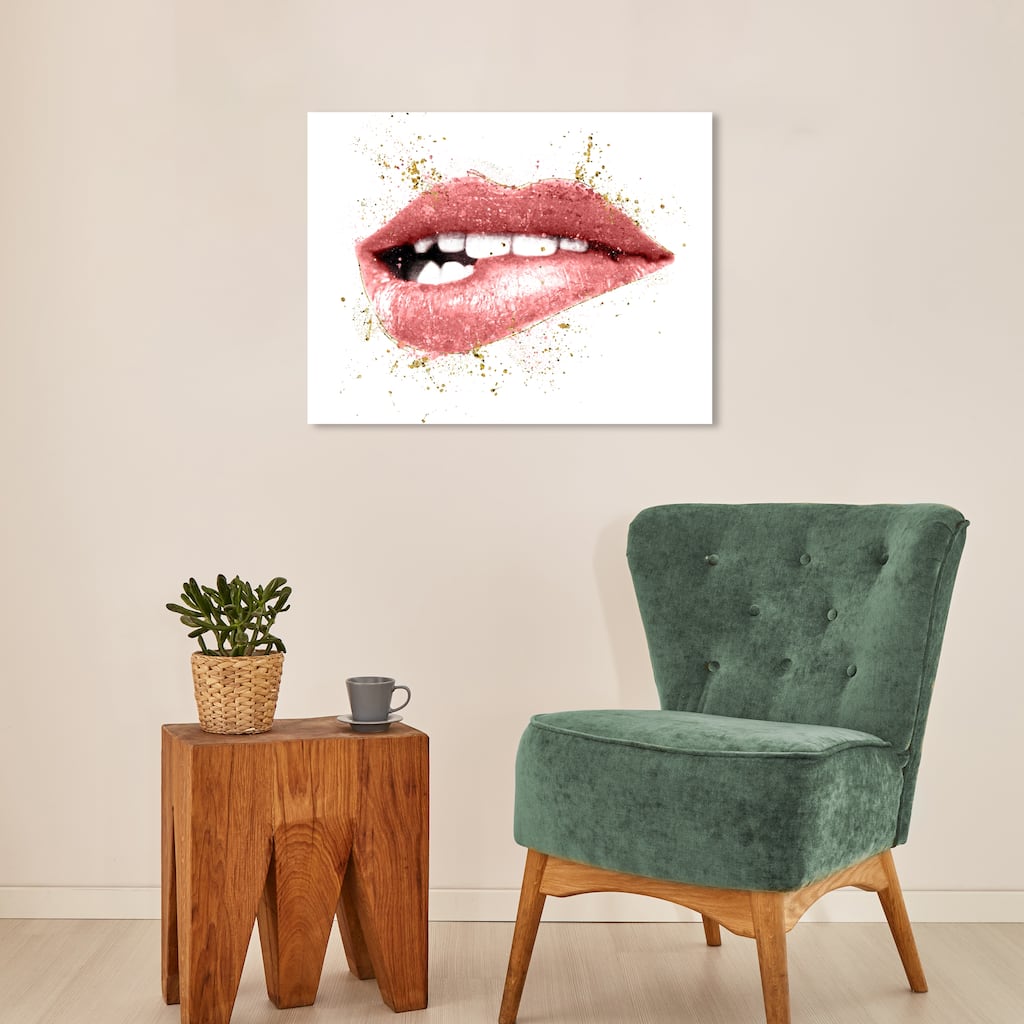 Wynwood Studio Canvas Fashion and Glam Blush Lip Bite Pink and Glam Wall Art Canvas Print