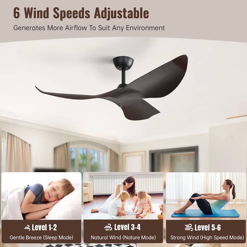 Sofucor 52inch Farmhouse Vintage Ceiling Fan with Wave-shaped curved Blades, Remote Control,Without Light - 52 Inches