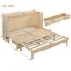 preview thumbnail 3 of 8, Wood Murphy Bed with Large Drawer and Charging Station, Foldable Cabinet Wall Chest Bed with Rattan Finish, Wood Slats Support