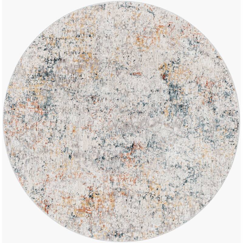 Livabliss Transitional Laila Abstract Area Rug - 6'7" x 6'7" Round - Light Grey