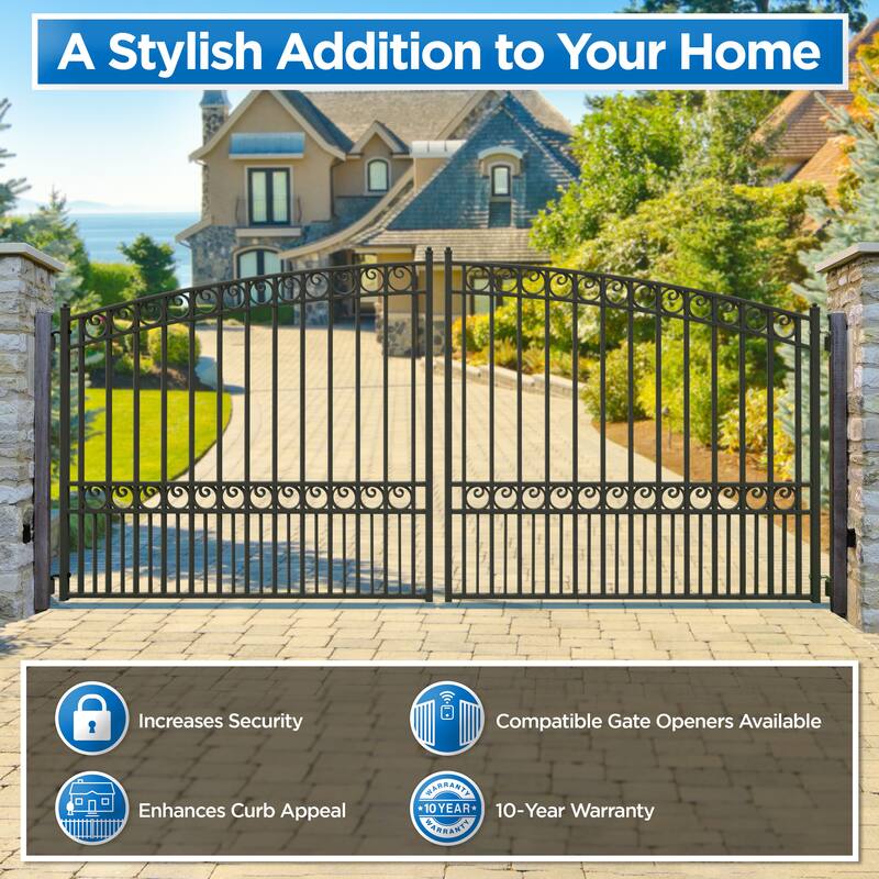 ALEKO Paris Style Steel Dual Swing Driveway Gate 18' Black - 18 ft x 6 ...