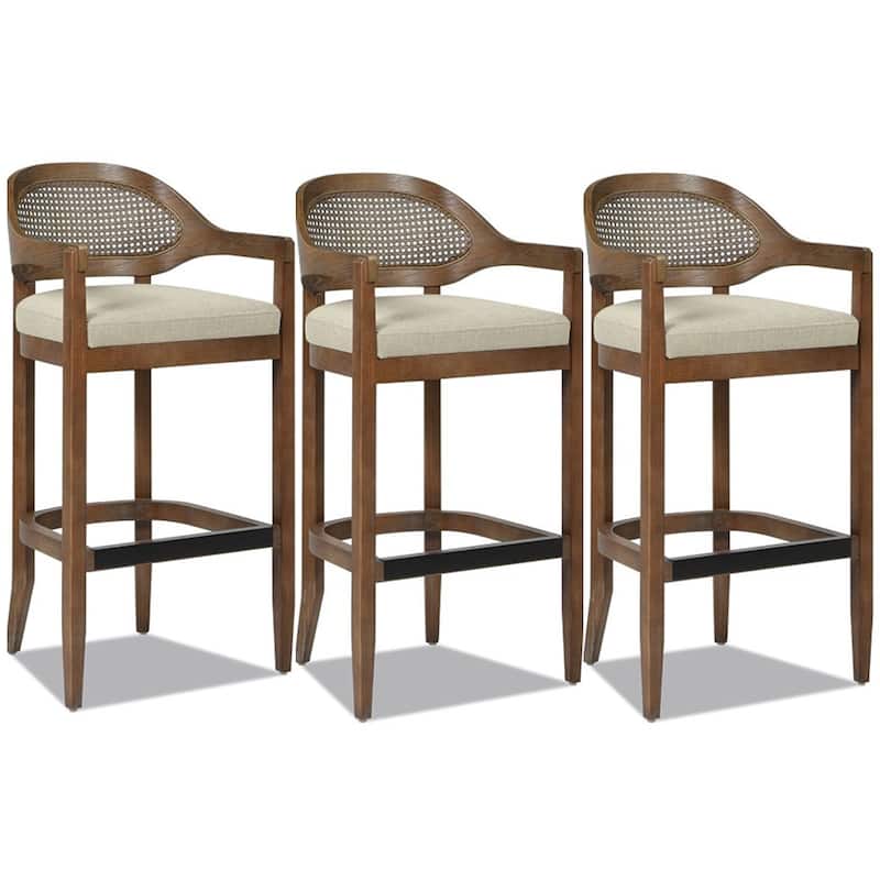 Americana Mid-Century Modern Rattan Cane Back Counter and Bar Stool