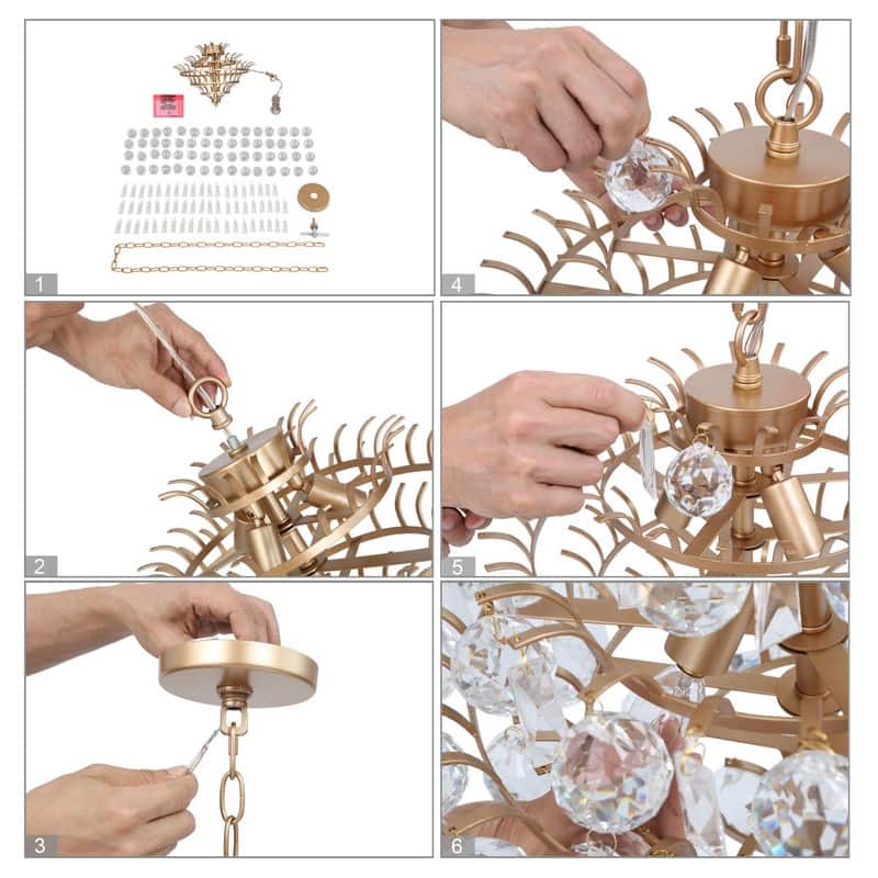 Modern Glam Tiered Crystal Globe Empire LED Farmhouse Chandelier Kitchen Island Pendant Lights for Foyer - D15" xH14.5"