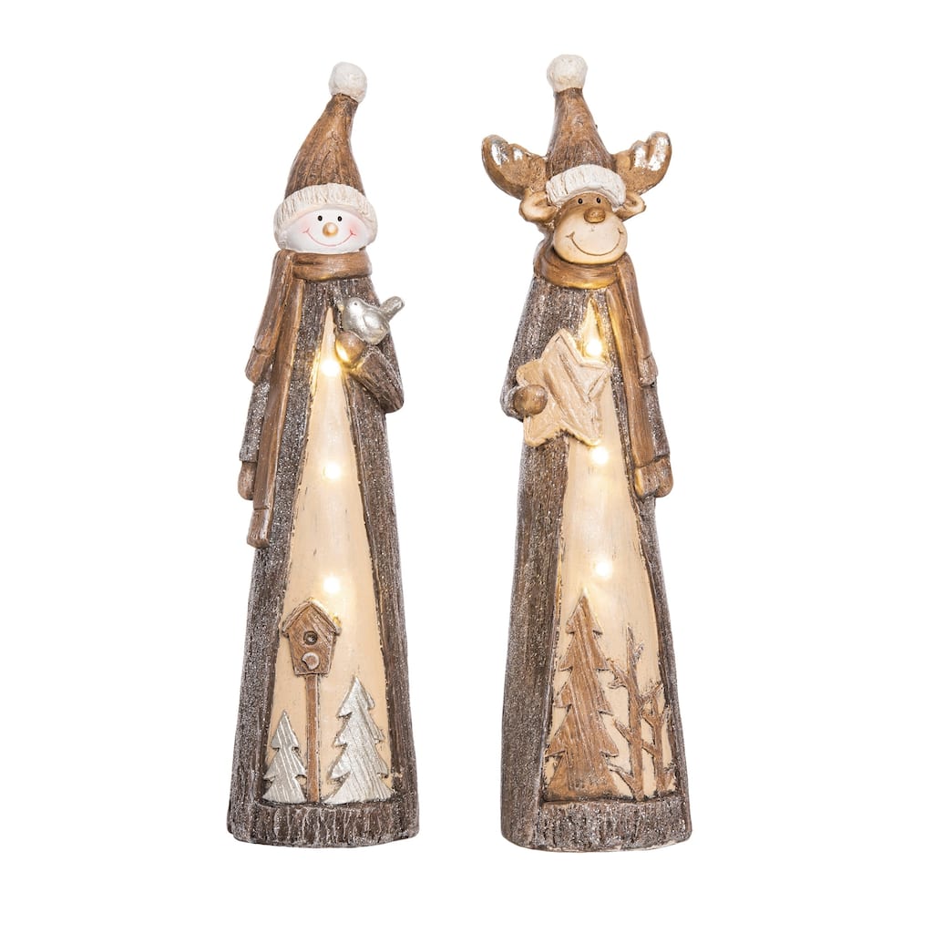 Transpac Resin 19.25 in. Multicolored Christmas Light Up Snowman/Reindeer Decor Set of 2