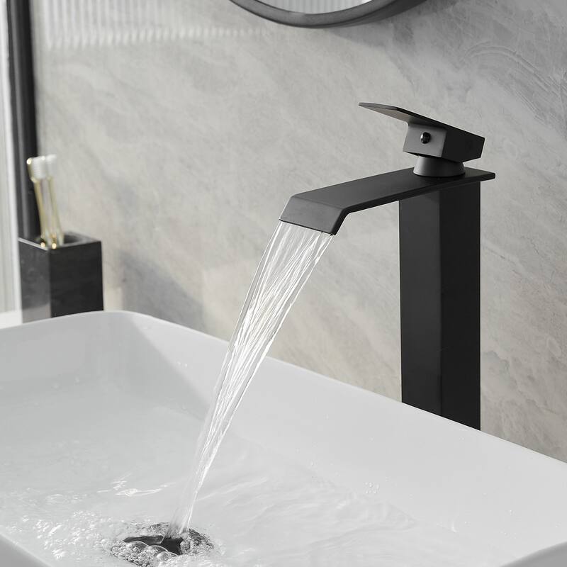 Single Handle Waterfall Vessel Bathroom Faucet with Pop Up Drain