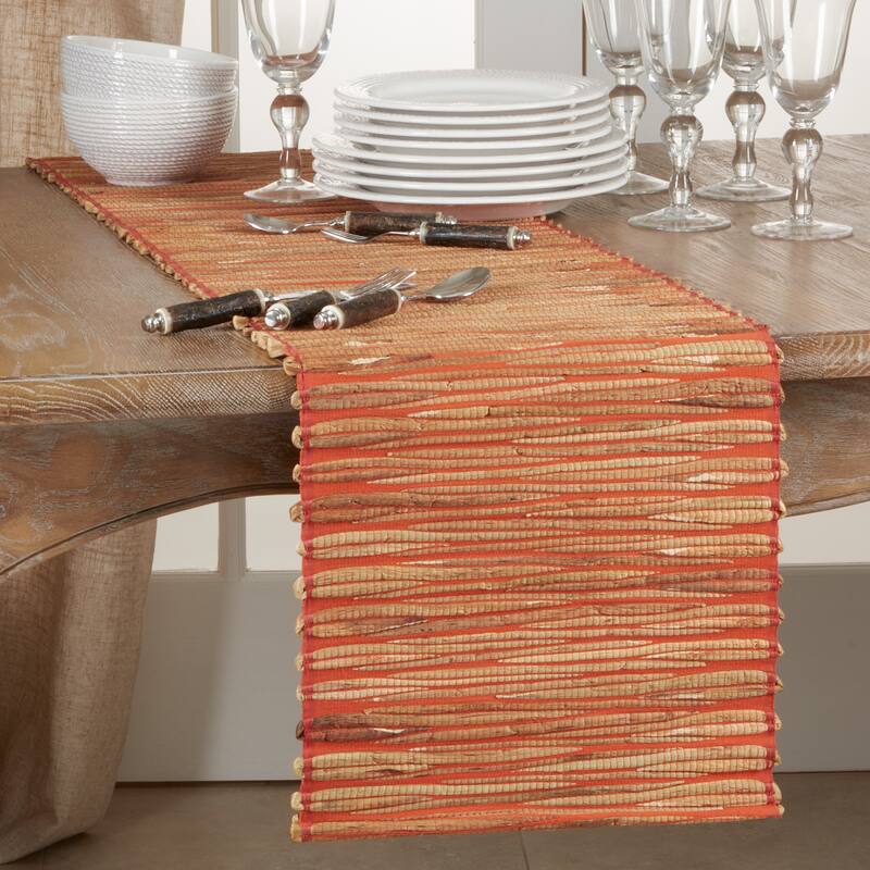 Long Table Runner With Water Hyacinth Design - 14"x72" - Orange