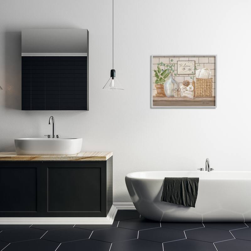 Stupell Uplifting Bathroom Spa Relax Scene Framed Giclee Texturized Wall Art, Design By Pam Britton