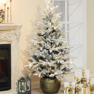 Pre-Lit 4.5Ft Flocked Artificial Christmas Porch Tree