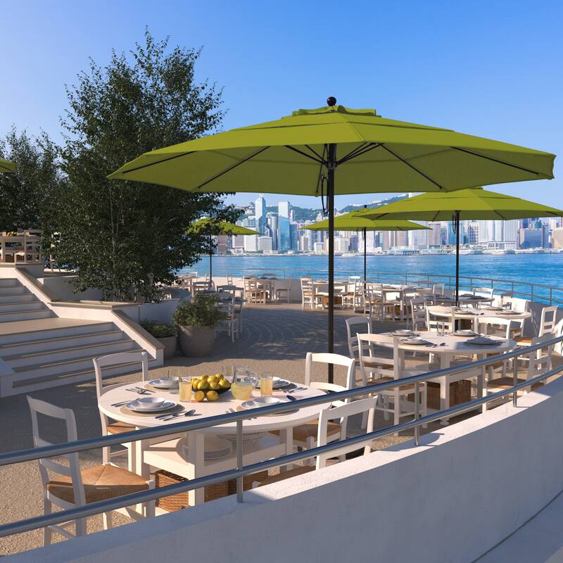 California Umbrella 11' Venture Series Patio Umbrella, Bronze Aluminum Pole Fiberglass Ribs Pulley Lift, Pacifica Pacific Blue - Ginkgo