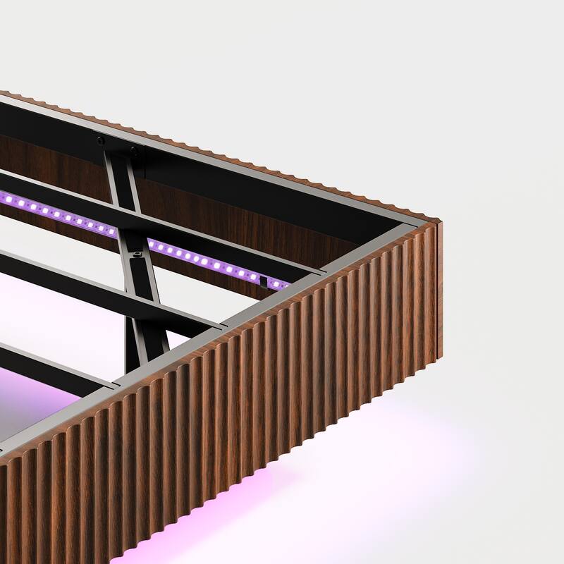 King floating bedstead, with charging station and LED lights, wavy headboard, with heavy metal Flat noodles