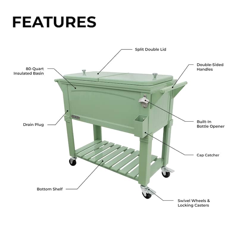 Permasteel 80-Qt Antique Furniture Style Rolling Patio Cooler