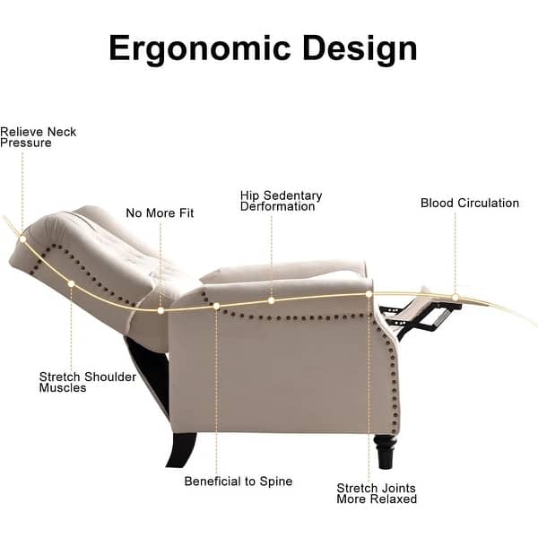 dimension image slide 4 of 5, Pushback Recliner Chair, Fabric Armchair Push Back Recliner with Rivet Decoration, Single Sofa Accent Chair