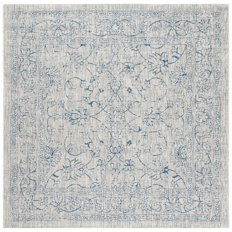 SAFAVIEH Courtyard Aquata Indoor/ Outdoor Waterproof Patio Backyard Rug - 5'3" Square - Grey/Navy
