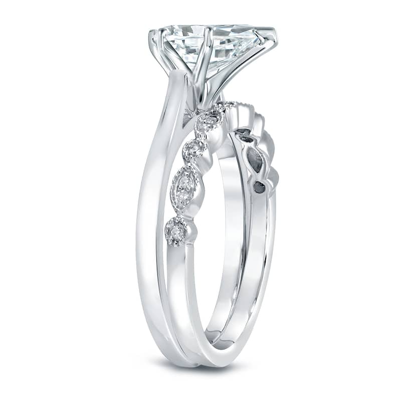 Auriya 14k Gold 1ctw Vintage Pear Shape Solitaire Diamond Engagement Ring Set