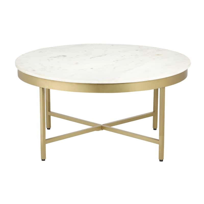 HomeRoots 36" White And Gold Genuine Marble And Steel Round Coffee Table - 36' X '18' X '36