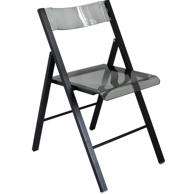 Menno Modern Folding Acrylic Dining Chair in Black Frame Stainless Steel with Rubber Pads, Fade Resistant, Assembled (Set of 2) - Solid Black