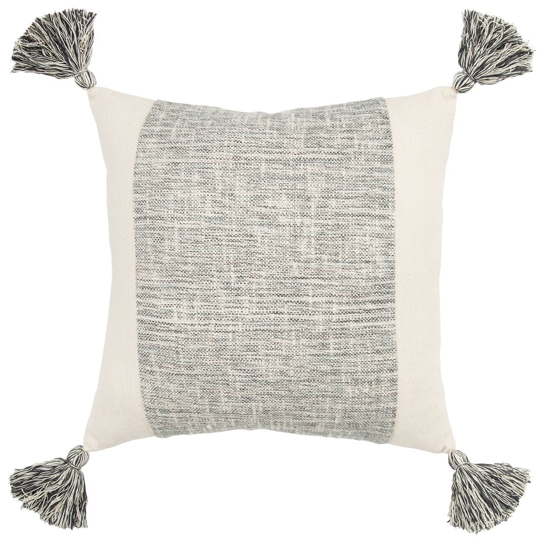 18x18 Inch Hand Woven Color Block Pillow Gray Cotton With