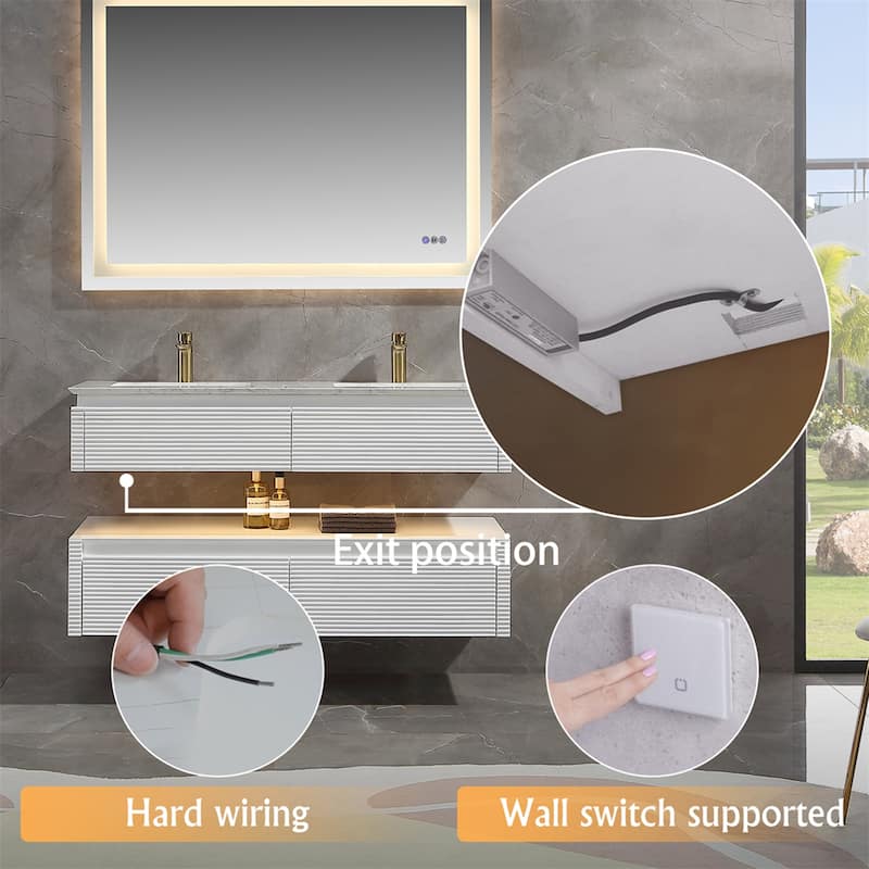 48 Inch Solid Wood Wall-Mounted Bathroom Vanity Set in Green/ White with Engineered Stone Top and Ceramic Sink