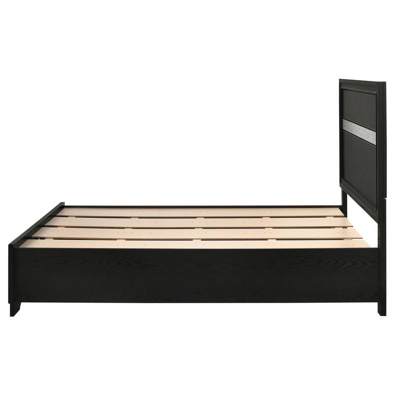 Full Storage Panel Bed with Integrated Drawers, Black Finish, and Crystal-Accented Pulls