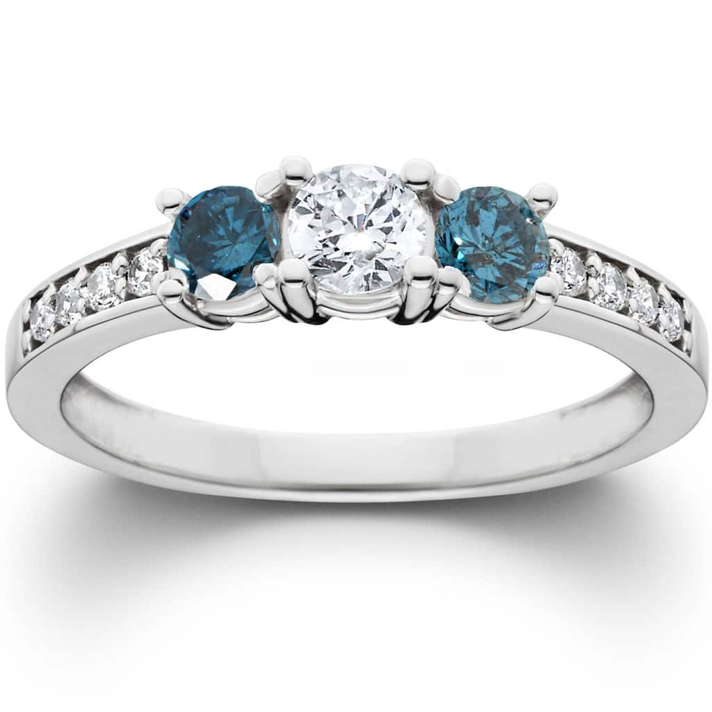Bliss Diamond 1ct Blue Diamond 3 Stone Engagement Ring White Gold