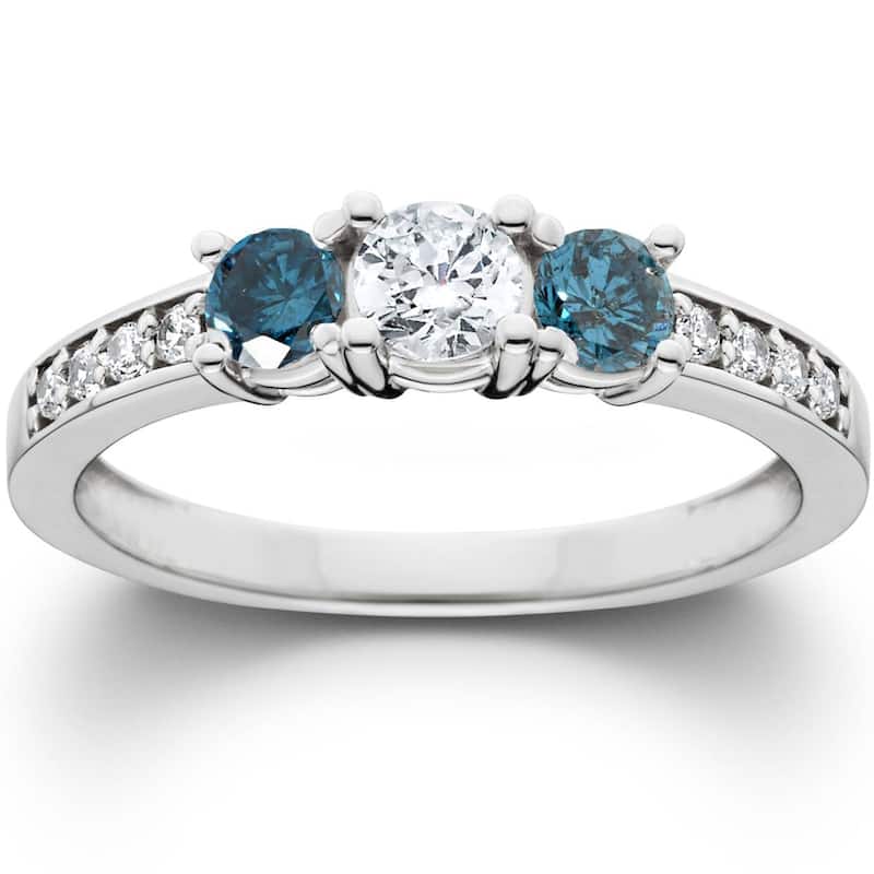 Bliss Diamond 1ct Blue Diamond 3 Stone Engagement Ring White Gold - 7